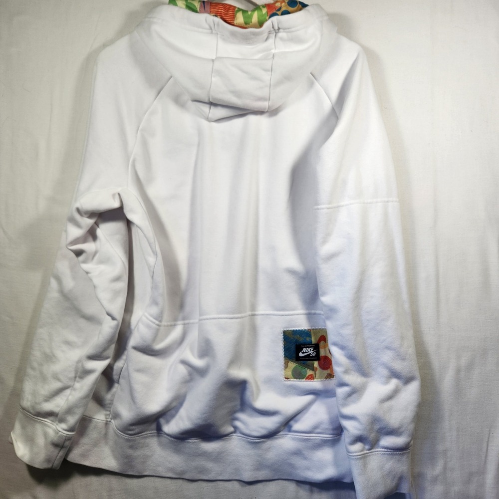 Nike SB Mens White Patchwork‎ Hood Pullover Hoodie Large Skateboarding Logo - Picture 2 of 10